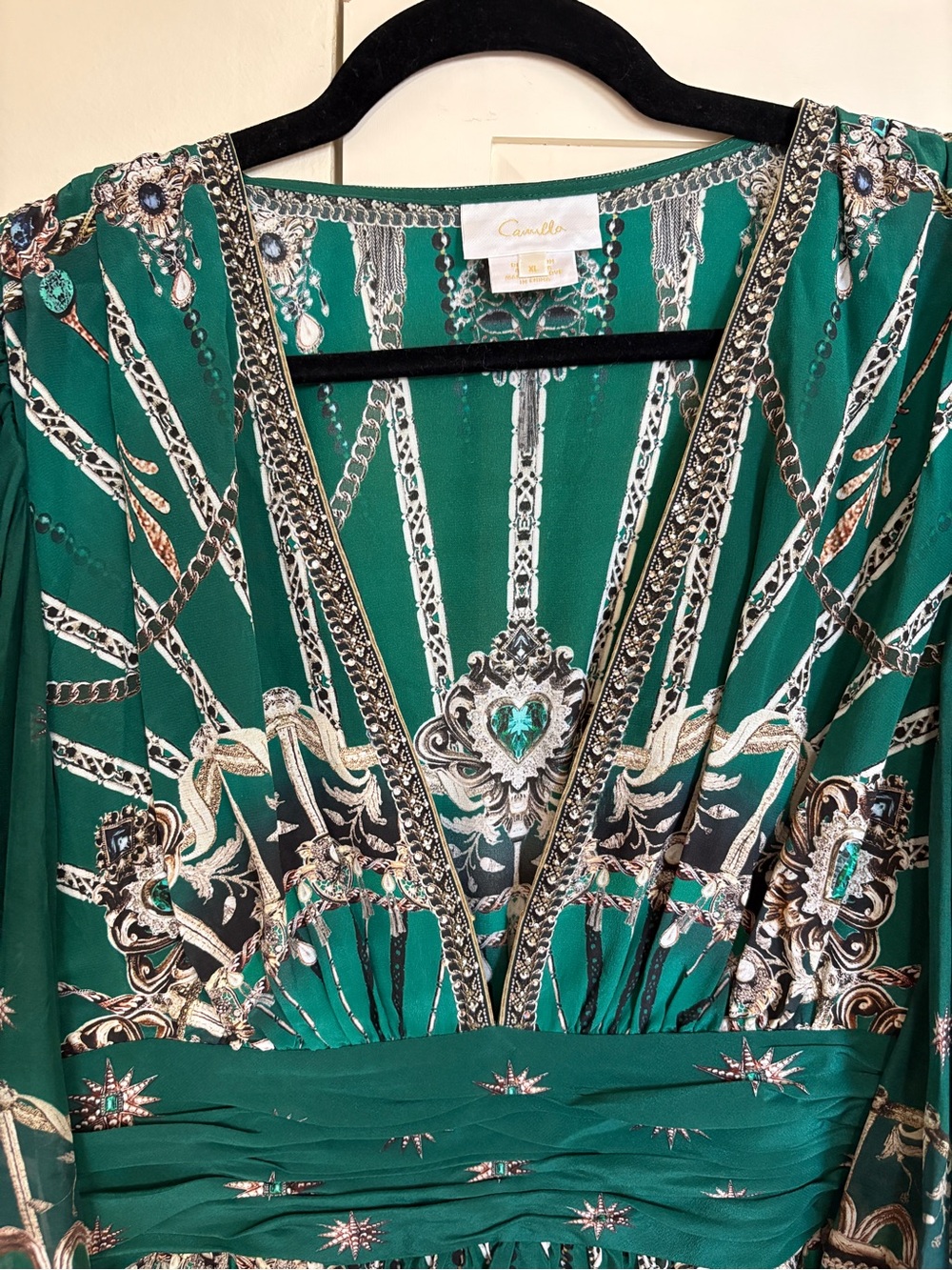 Camilla “A Venice Veil” Embellished Silk Maxi Gown Dress Emerald Green XL - Picture 3 of 15